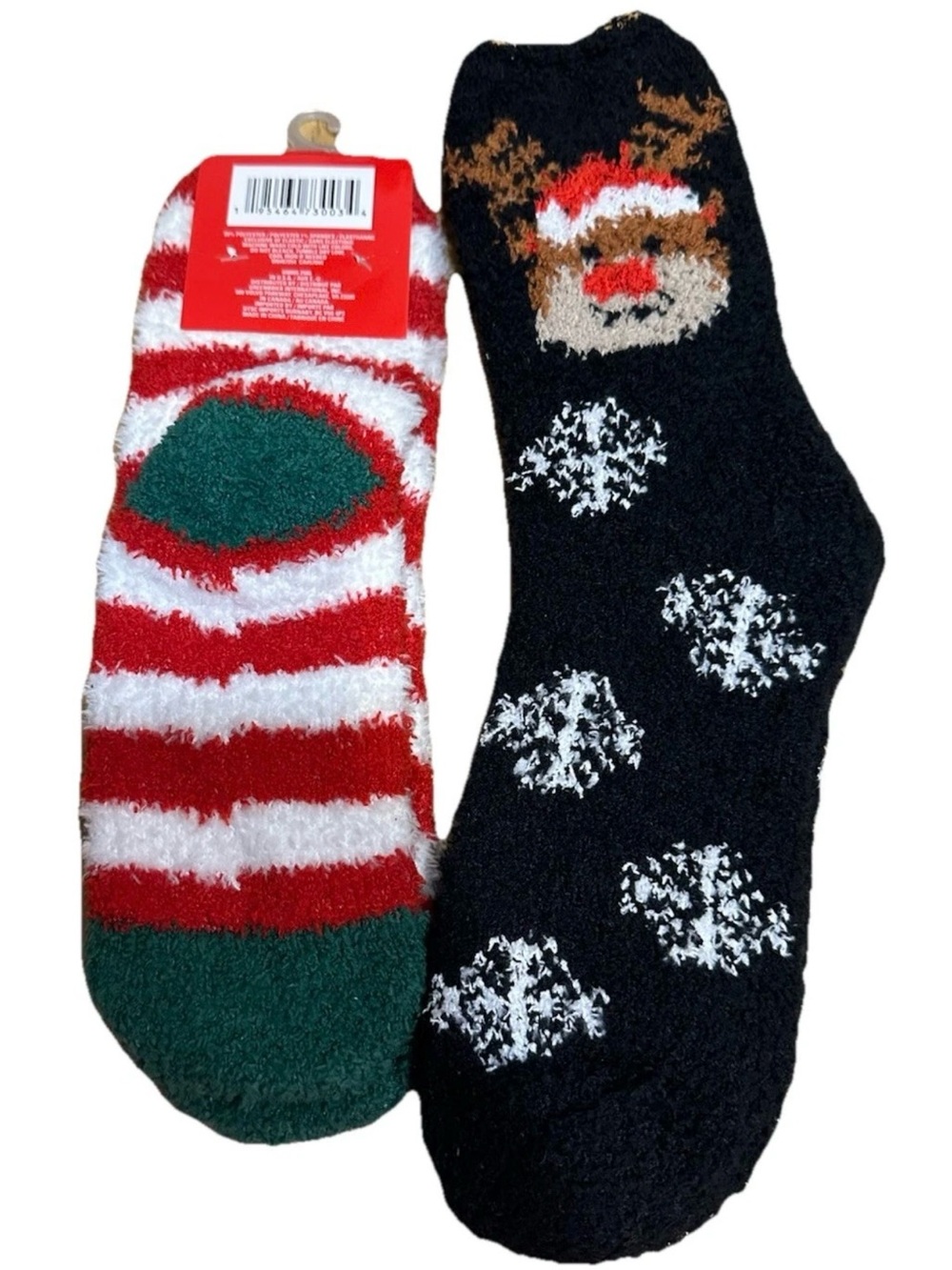 2 Pair Women’s Christmas Holiday Cozy Fuzzy Socks Reindeer Striped NEW